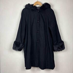 Vintage Trilogi Wool Blend Peacoat Faux Fur Trim Hood 18P